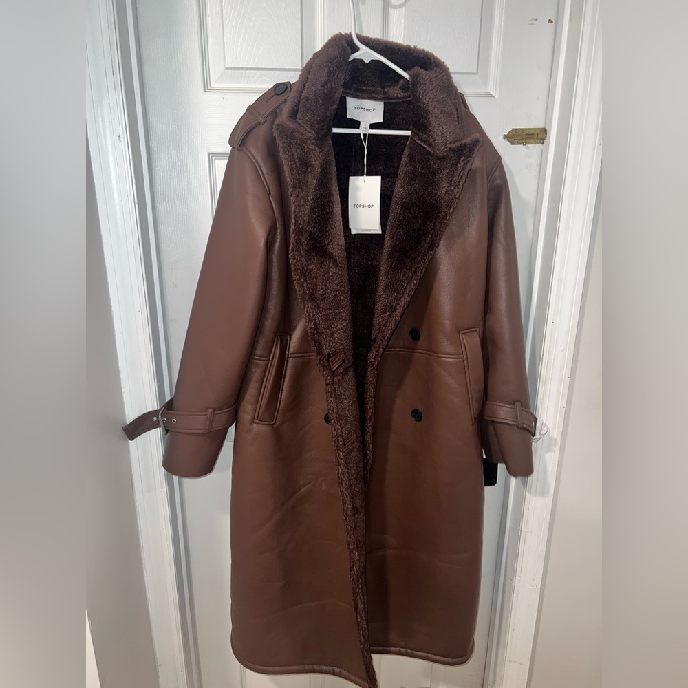 Topshop Chocolate Brown Faux Leather Trench Coat